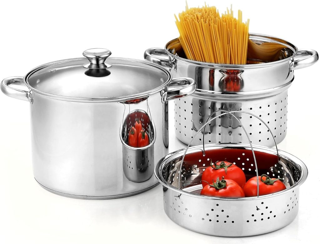 Stainless Steel 4-Piece Pasta Cooker Steamer Multipots, 8 Quart