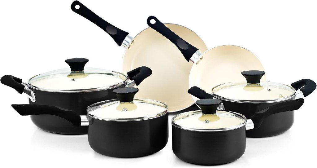 Nonstick Ceramic Coating 10-Piece Cookware set, Black
