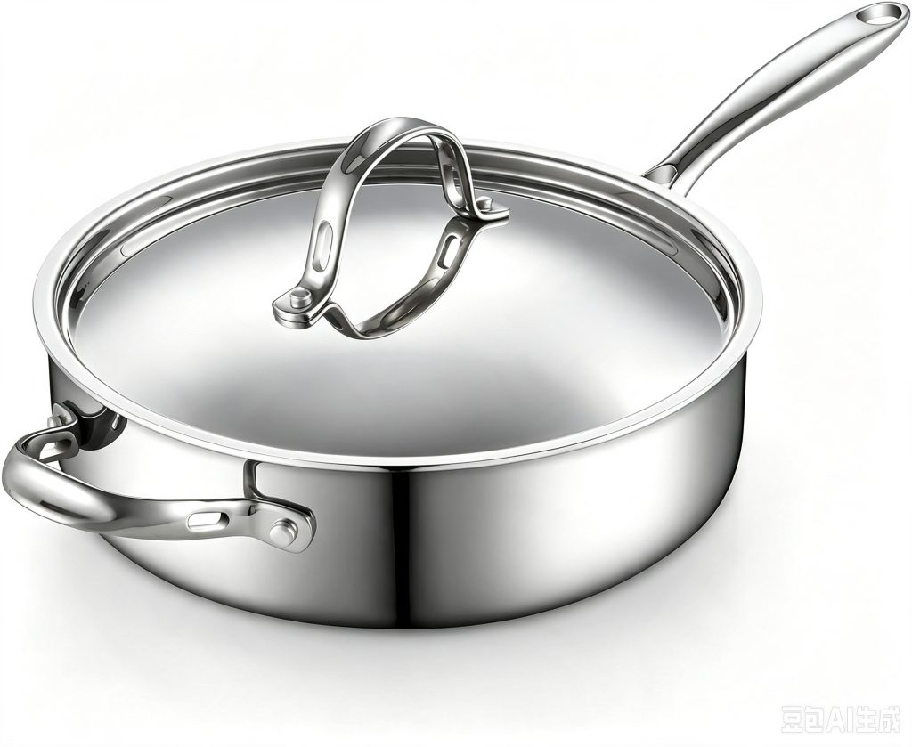 Multi-Ply Clad Stainless Steel Deep Saute Pan with Lid, 10.5 Inch