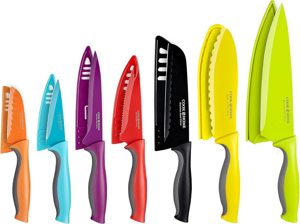 Stainless Steel 14-Piece Coated Carbon Knife Set with Sheaths, Multicolor