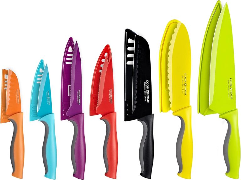 Stainless Steel 14-Piece Coated Carbon Knife Set with Sheaths, Multicolor