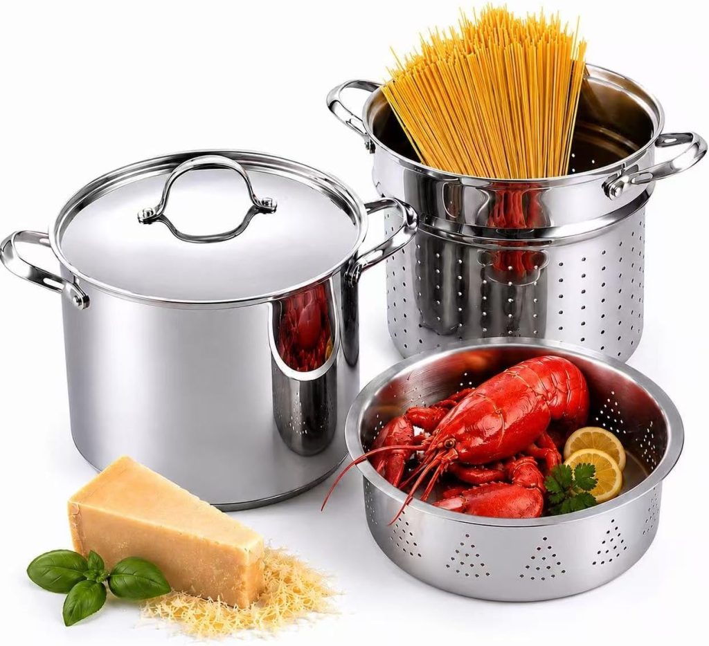 Stainless Steel 4-Piece Pasta Pot Cooker Steamer Multipots, 12 Quart
