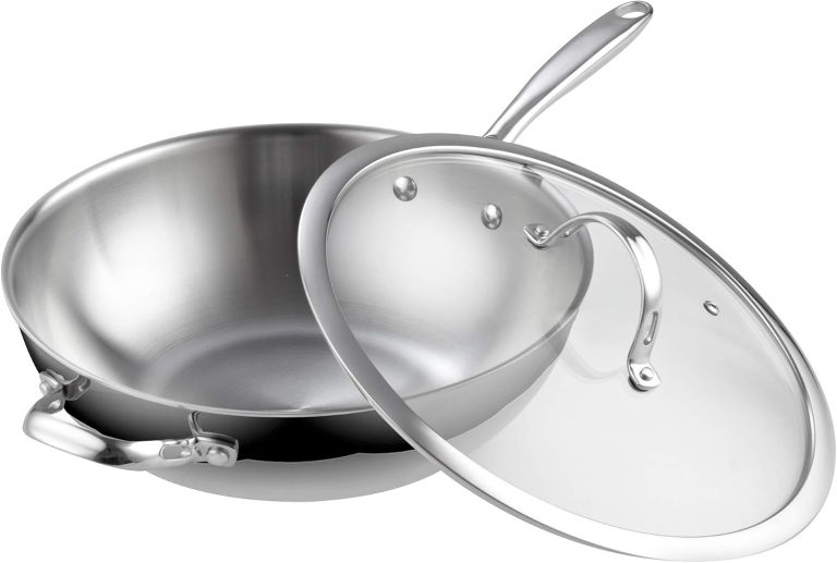 Multi-Ply Clad Stainless Steel Wok Stir Fry Pan With Lid, 12-Inch