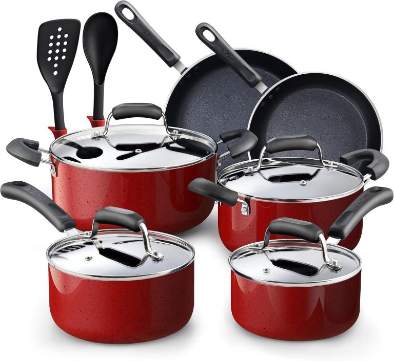 Nonstick 12-Piece Cookware Set, Marble Red