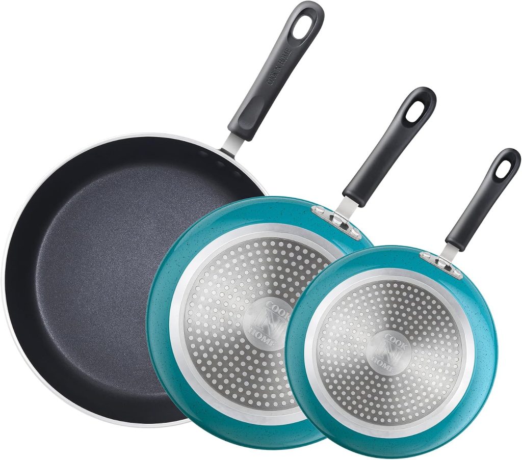 Nonstick 3-Piece Fry Pan Set, 8, 9.5 and 11-Inch, Turquoise