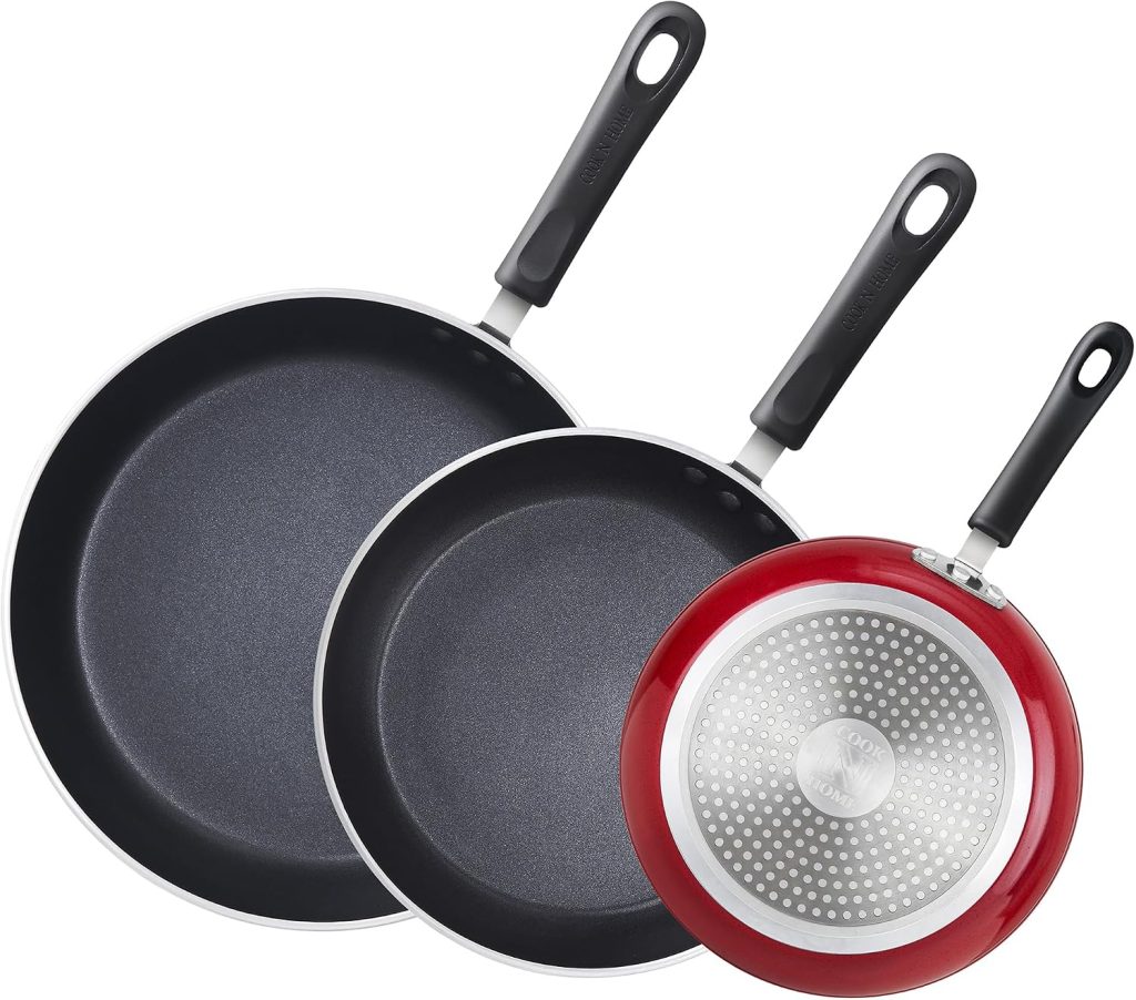 Nonstick 3-Piece Fry Pan Set, 8, 9.5 and 11-Inch, , Marble Red