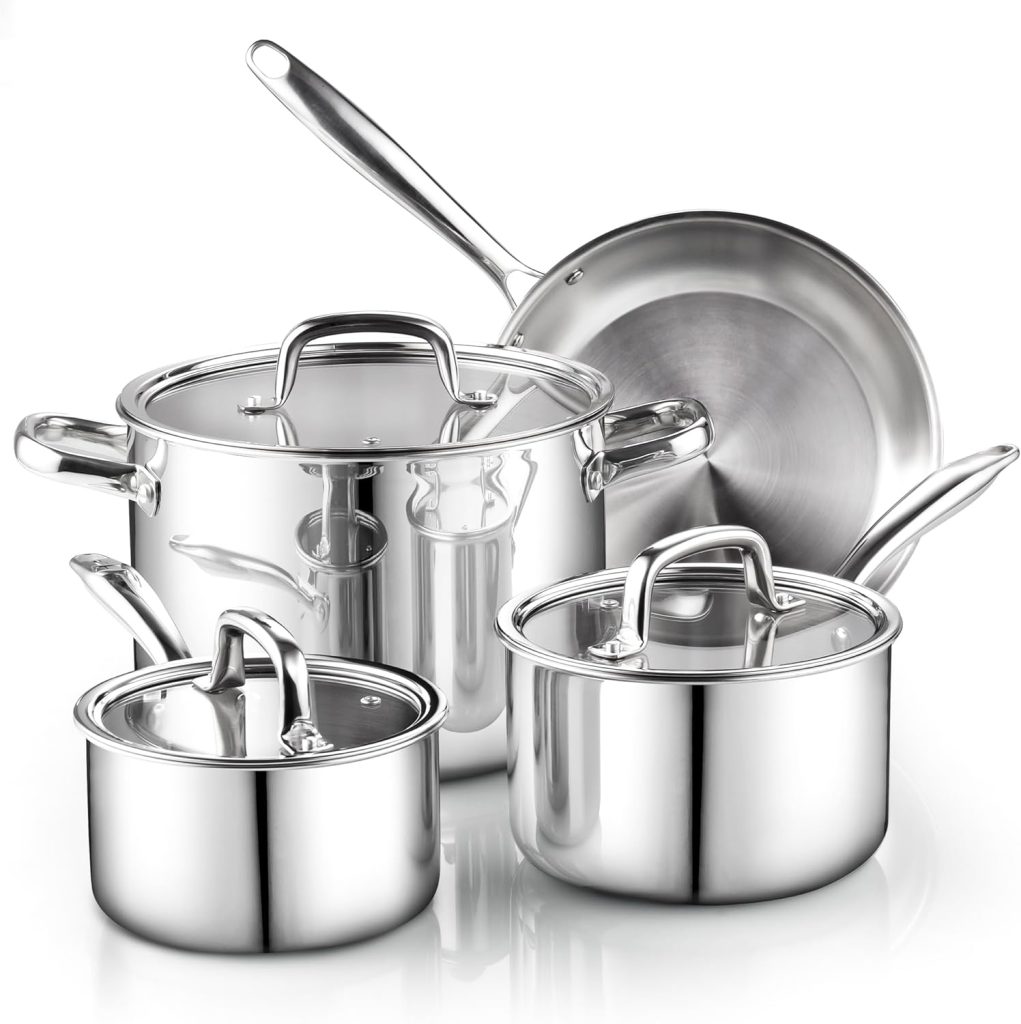 Tri-Ply Clad Stainless Steel 7-Piece Cookware Set