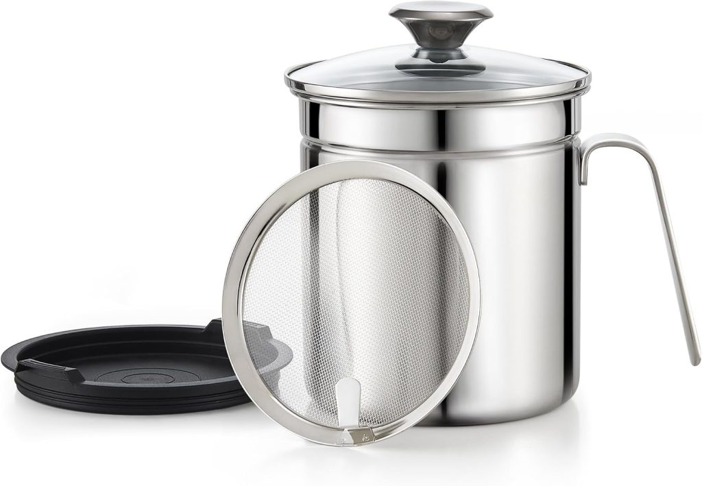 Stainless Steel Cooking Oil And Grease Storage Can With Filter, 3.5 Quart