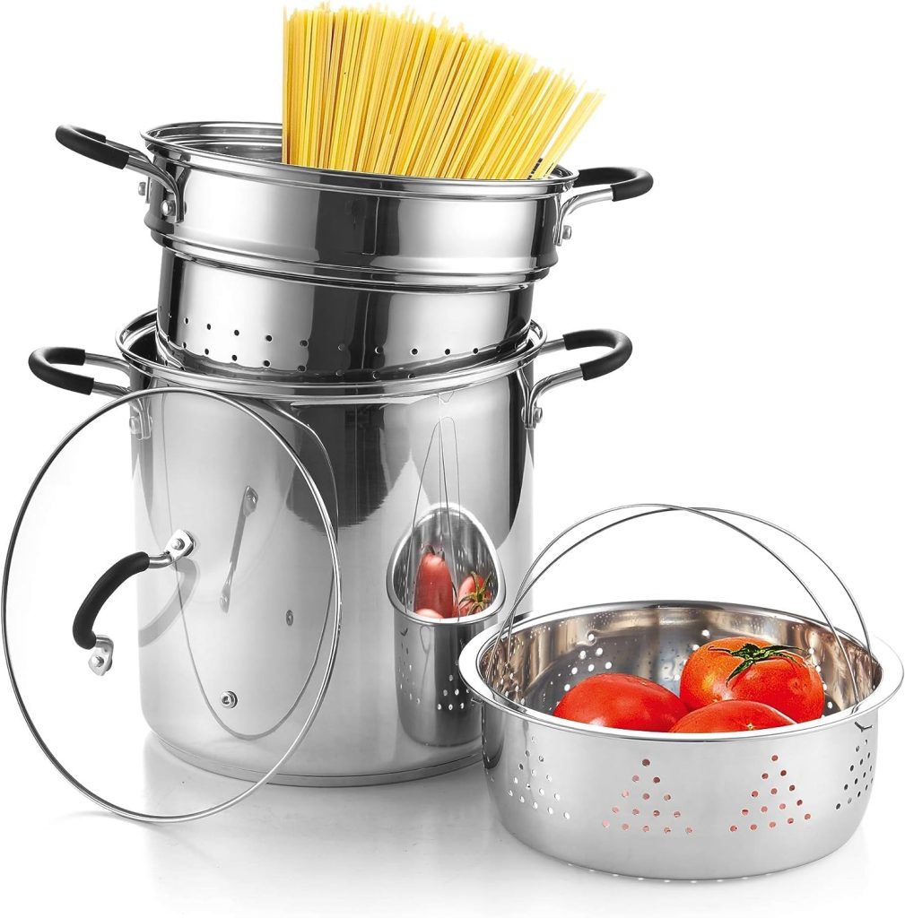 Stainless Steel 4-Piece Pasta Cooker Steamer Multipots, 12 Quart