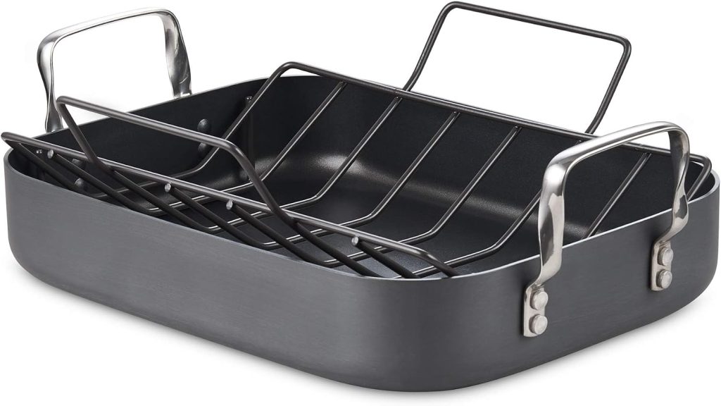 Hard Anodized Nonstick Bakeware Roaster Pan with Rack, 16-inch by 12-Inch