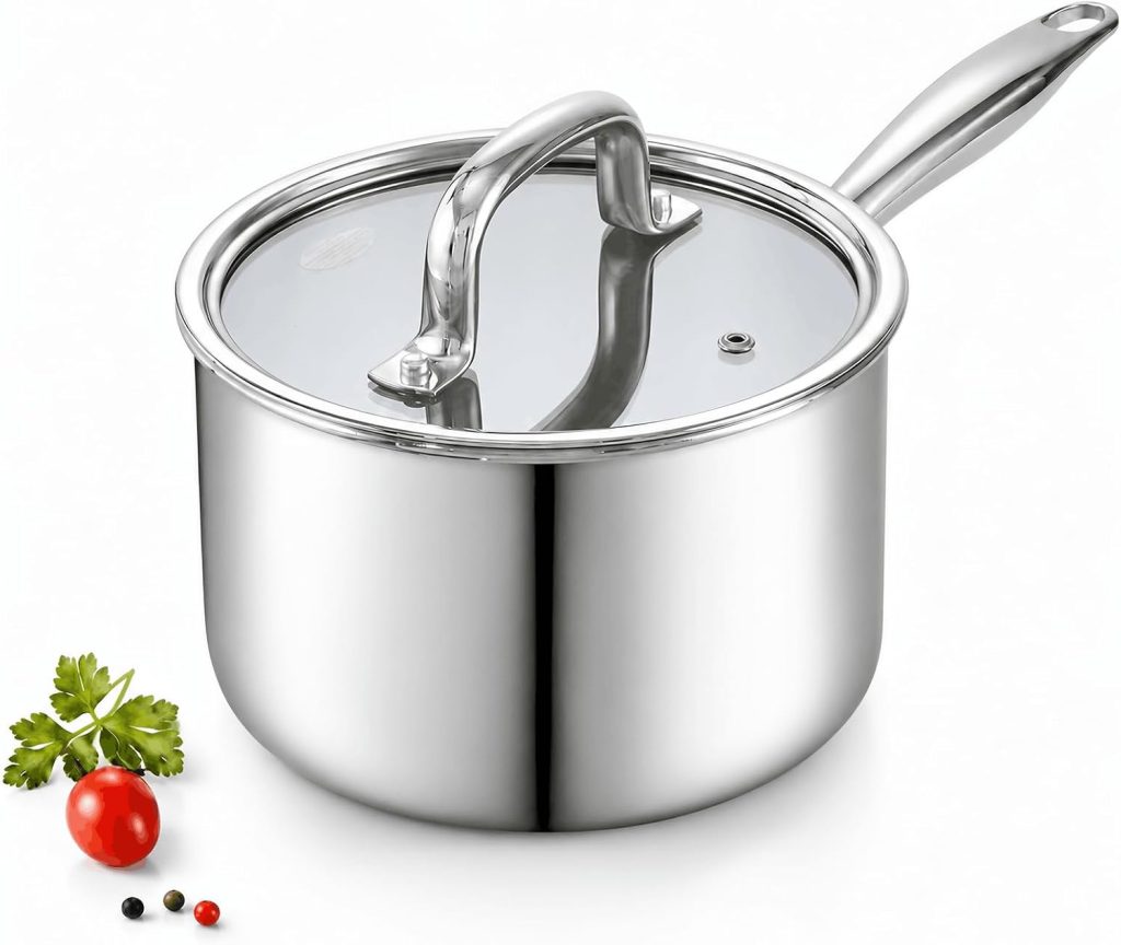Tri-Ply Clad Stainless Steel Sauce Pan with Lid, 1.5 Quart