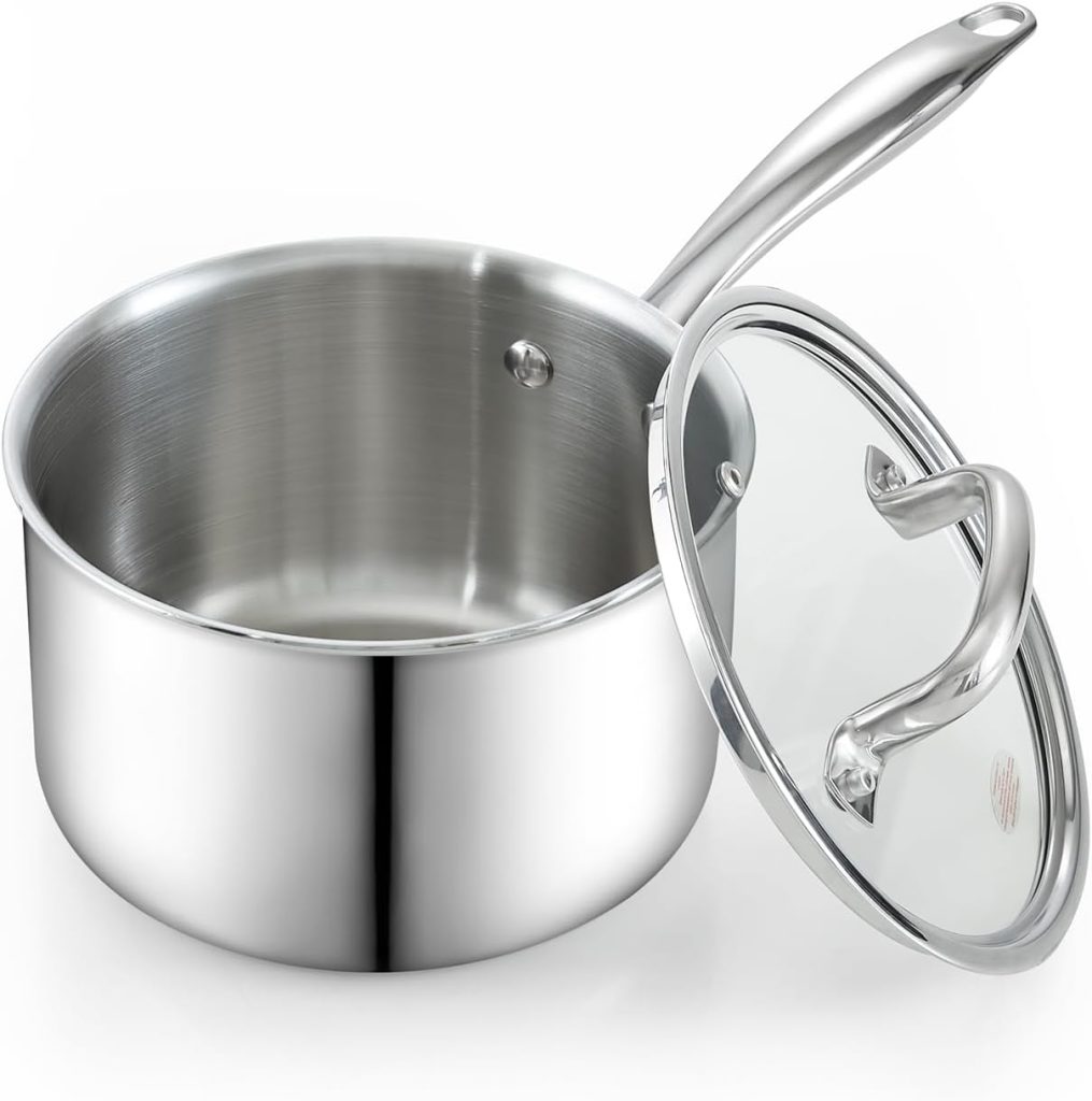 Tri-Ply Clad Stainless Steel Sauce Pan with Lid, 3 Quart
