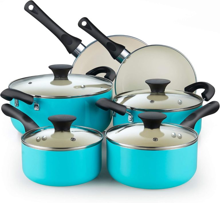 Ceramic Nonstick 10-Pieced Cookware Set, Turquoise