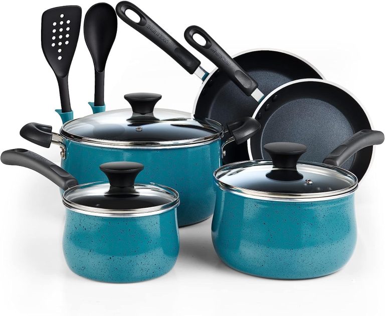 Nonstick 10-Piece Cookware Set, Belly shape, Turquoise
