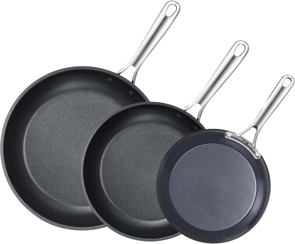 Hard Anodized Nonstick 3-Piece Fry Pan Set, 8 Inch, 10.5 Inch, 12 Inch