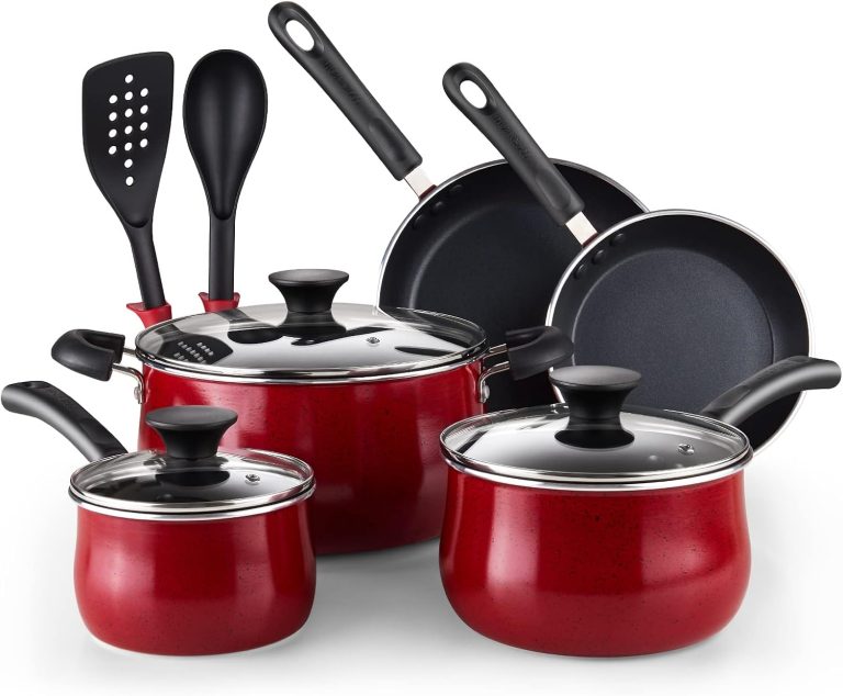 Nonstick 10-Piece Cookware set, Marble Red