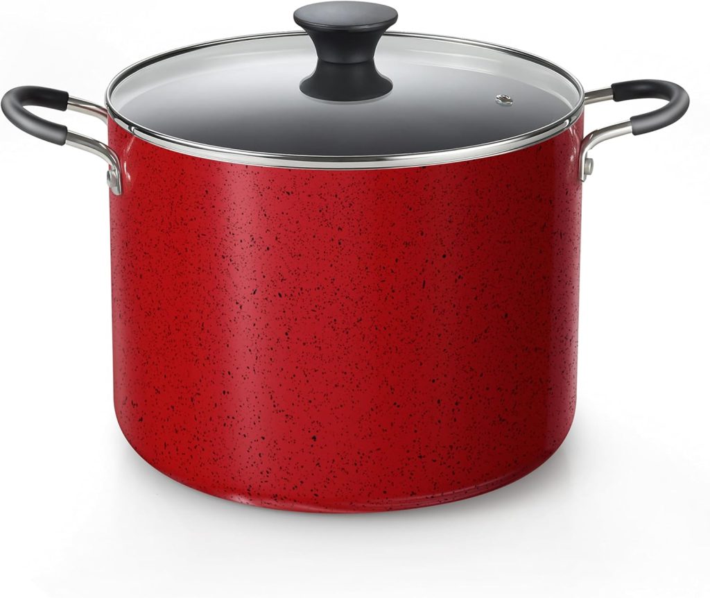 Nonstick Stockpot with Lid 10.5-Quart, Marble Red