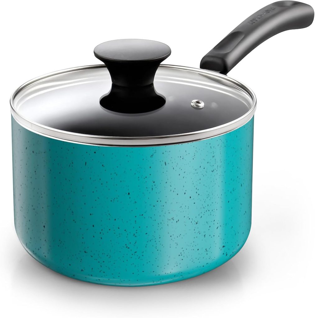 Nonstick Sauce Pan with Lid, 3 Quart, Turquoise
