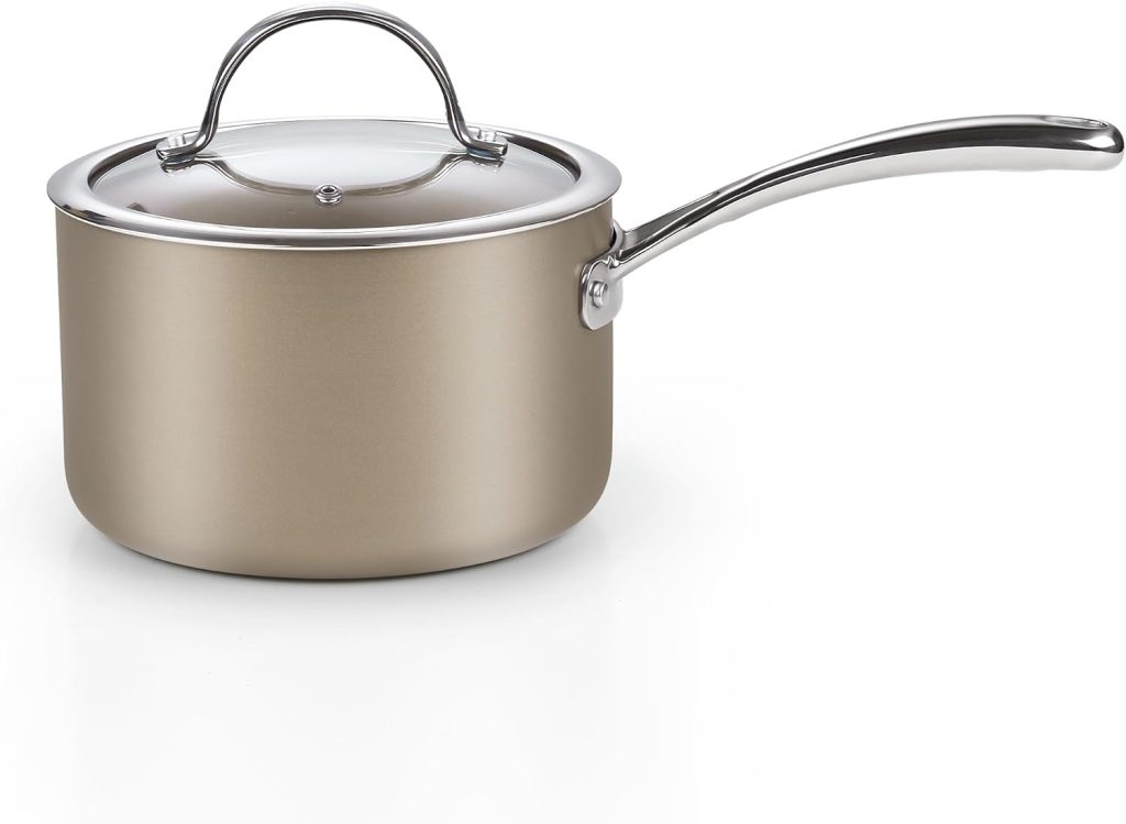 Hard Anodized Nonstick Saucepan with Lid, 3-Quart