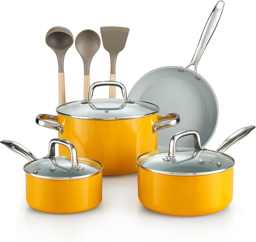 Nonstick 10-Piece Cookware Set, Yellow