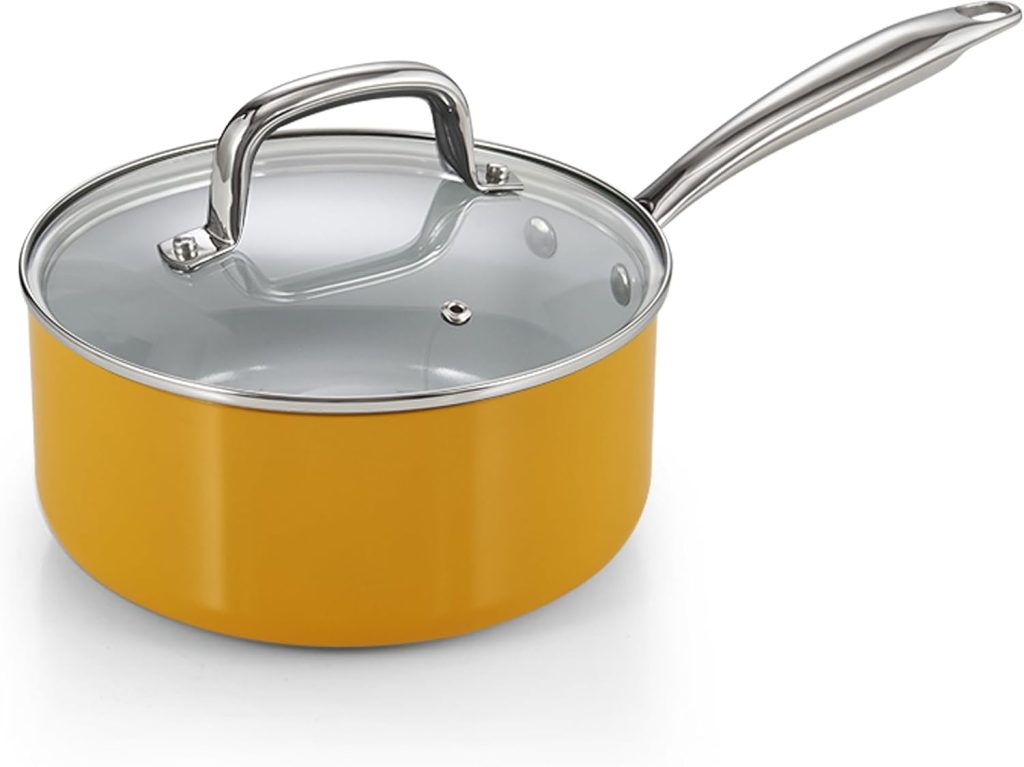 Nonstick Saucepan With Lid, 3-Quart, Yellow