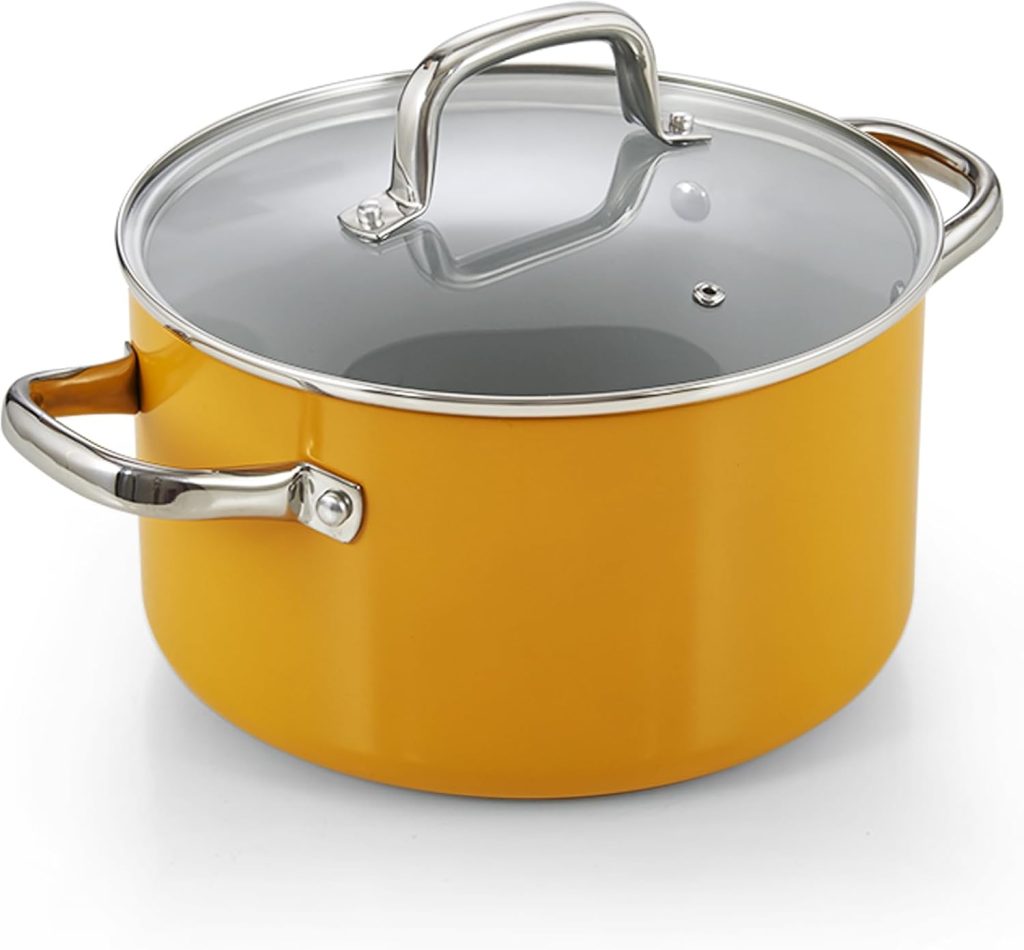 Nonstick Stock Pot With Lid, 6-Quart, Yellow