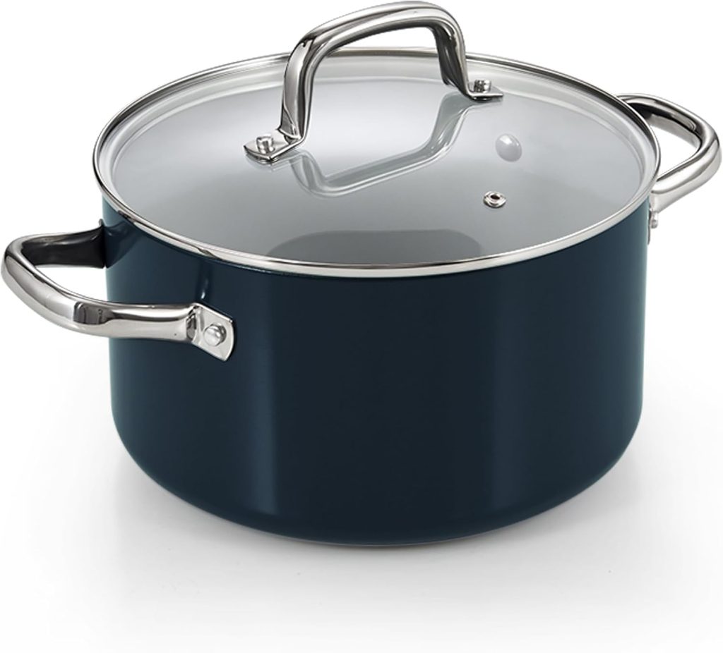 Nonstick Stock Pot With Lid, 6-Quart, Blue