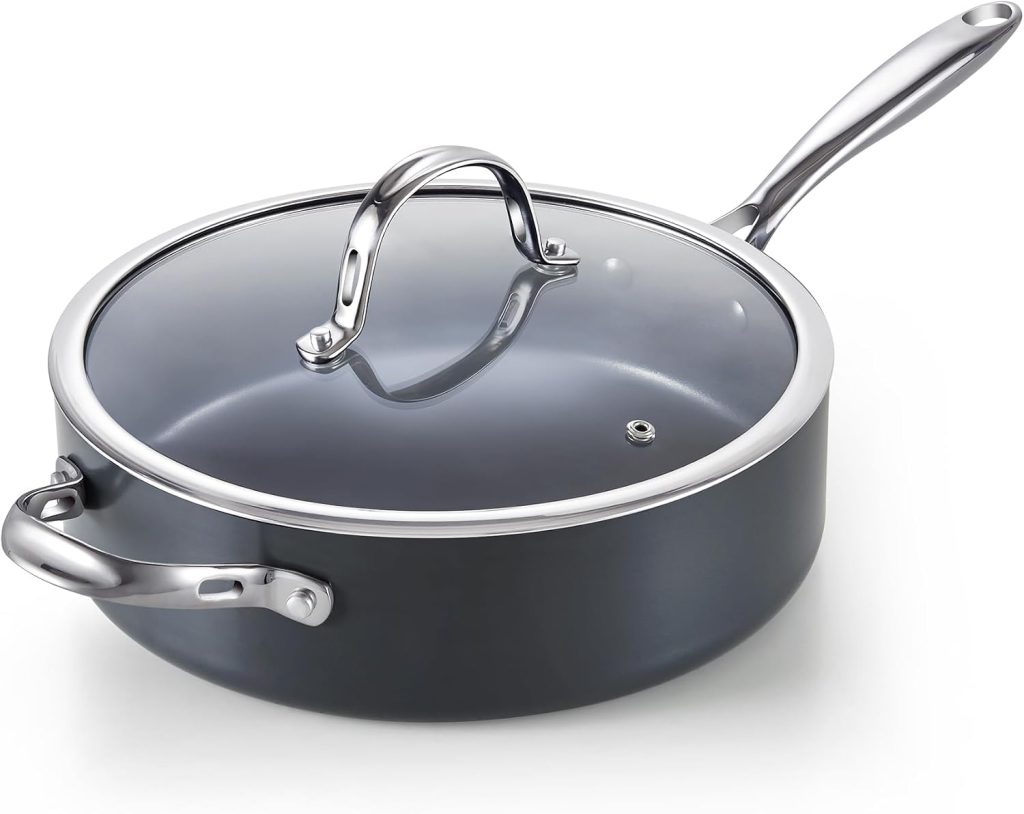 Hard Anodized Nonstick Deep Saute pan with Lid, 4 Quart