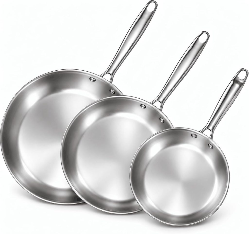 Tri-Ply Clad Stainless Steel 3 Piece Fry Pan Set, 8 Inch, 9.5 Inch, 11-Inch
