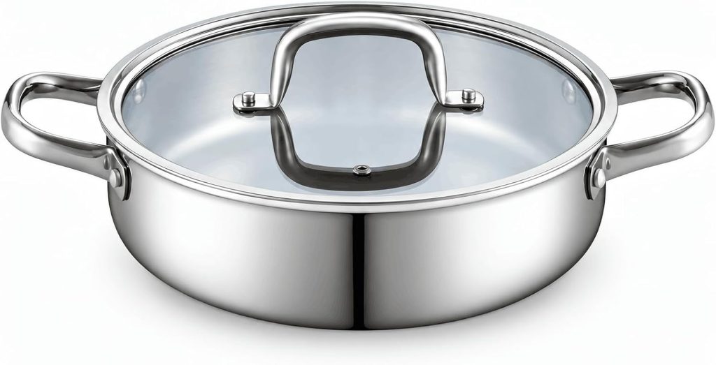 Tri-Ply Clad Stainless Steel Deep Saute Pan with Lid, 4 Quart