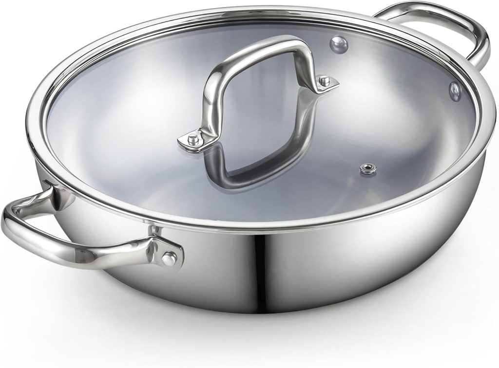 Tri-Ply Clad Stainless Steel Wok with Lid, 12 Inch