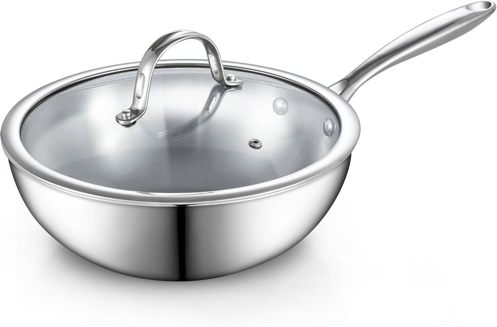 Multi-Ply Clad Stainless Steel Wok With Lid, 10-Inch