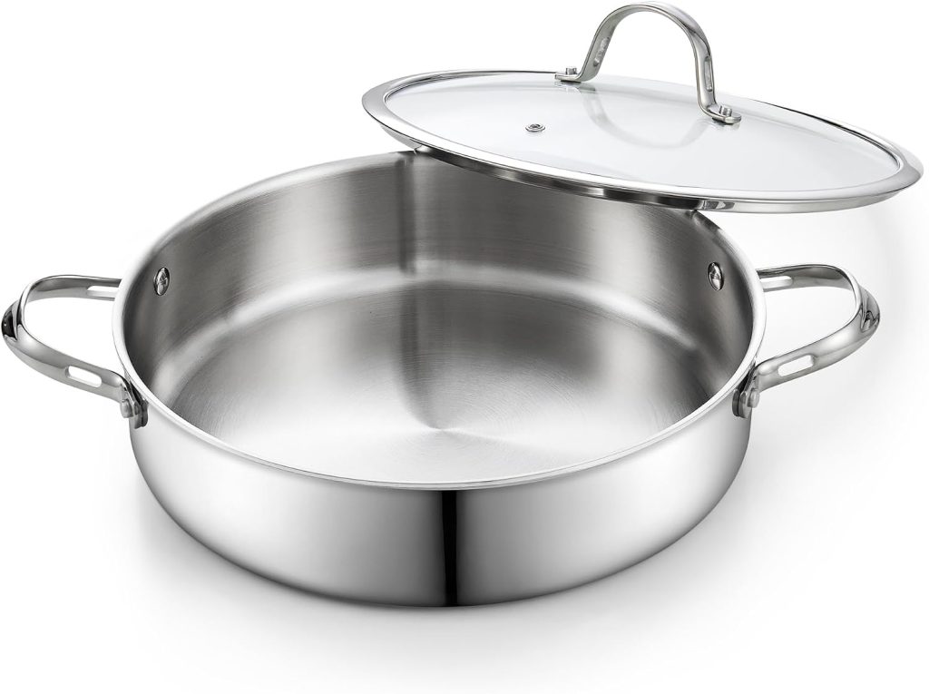 Multi-Ply Clad Stainless Steel Saute Pan With Lid, 12-Inch