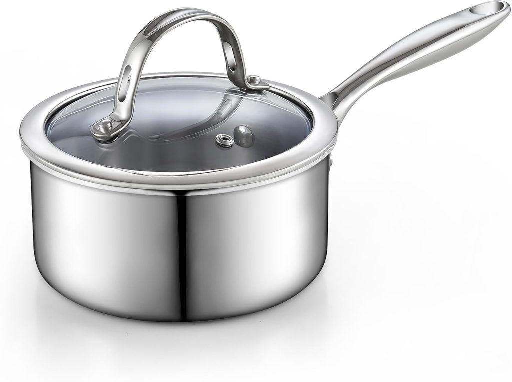 Multi-Ply Clad Stainless Steel Saucepan With Lid, 1.5 Quart
