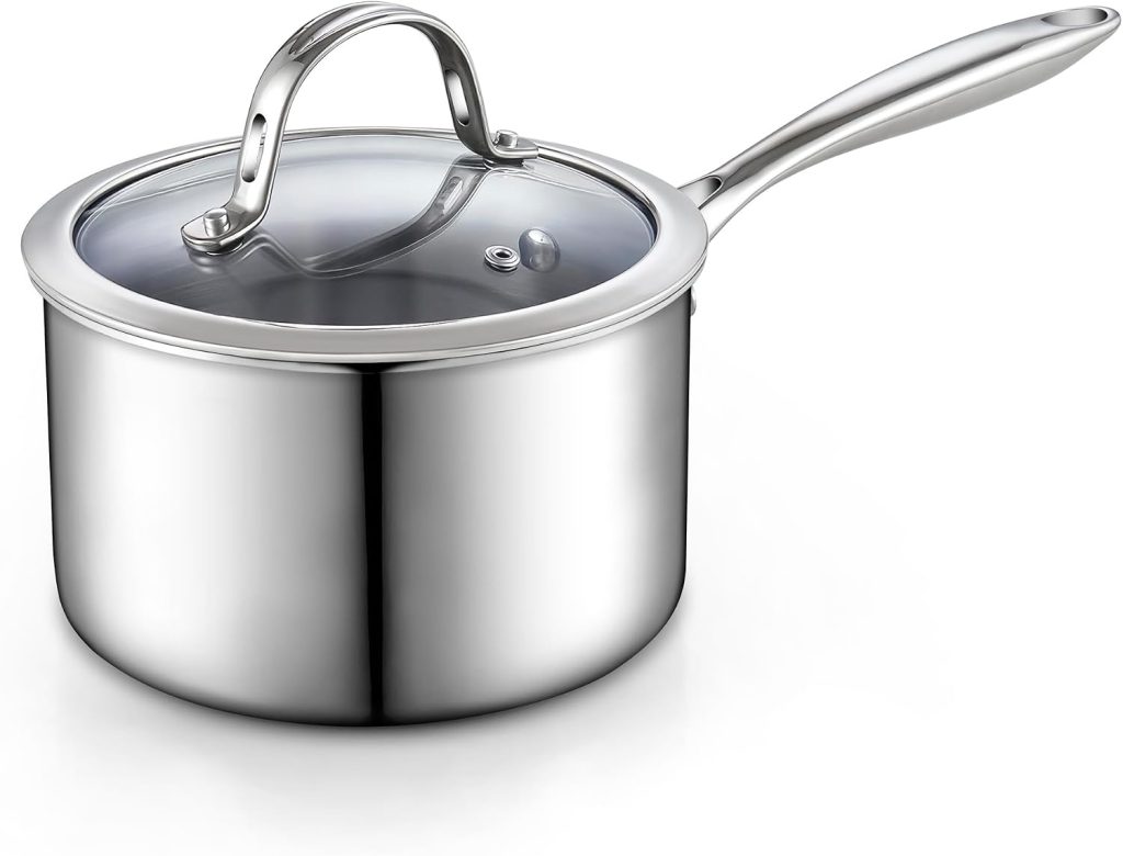 Multi-Ply Clad Stainless Steel Saucepan With Lid, 3 Quart