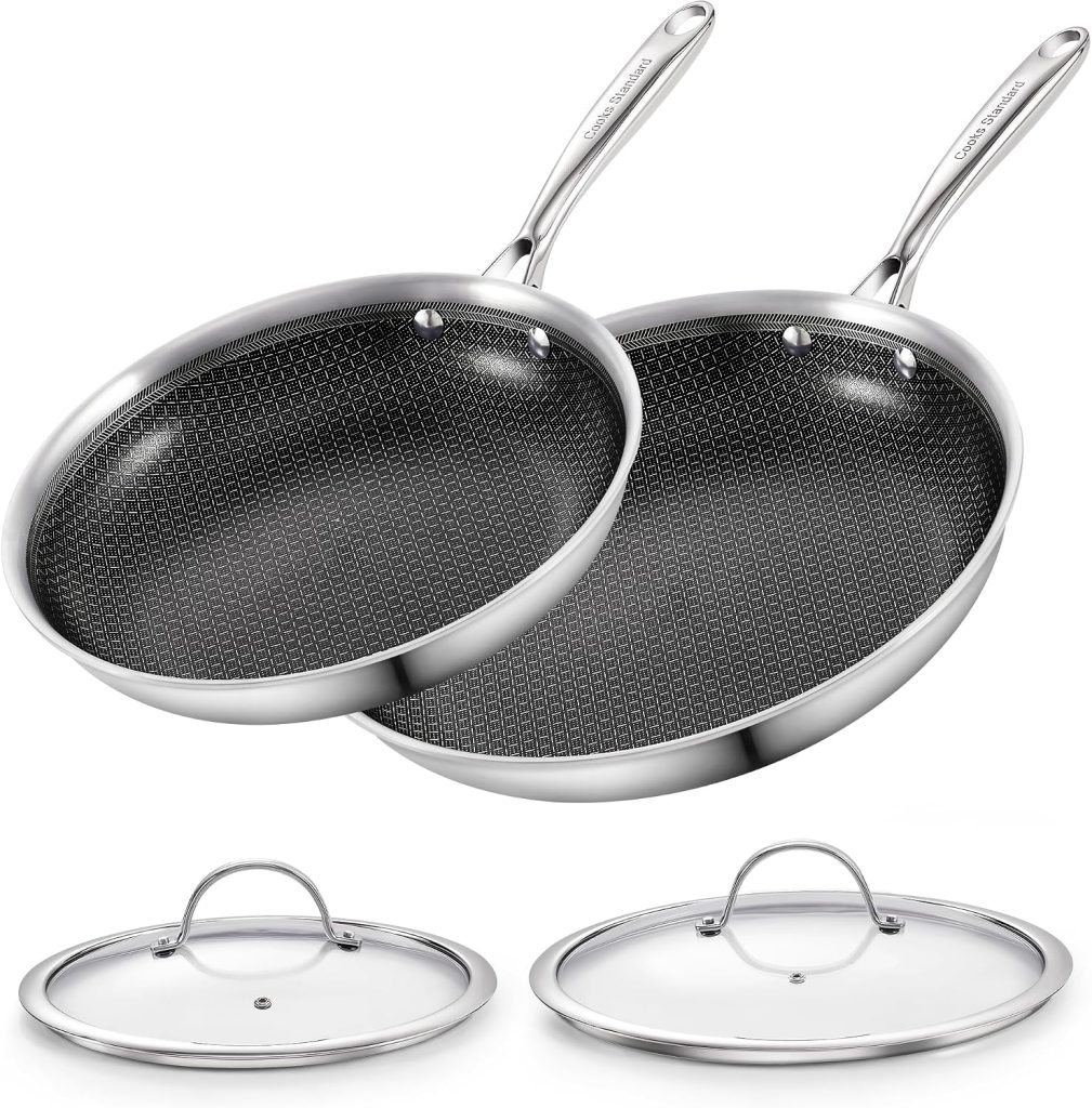 Multi-Ply Clad Stainless Steel 4-Piece Fry Pan Set, 10.5-Inch & 12-Inch