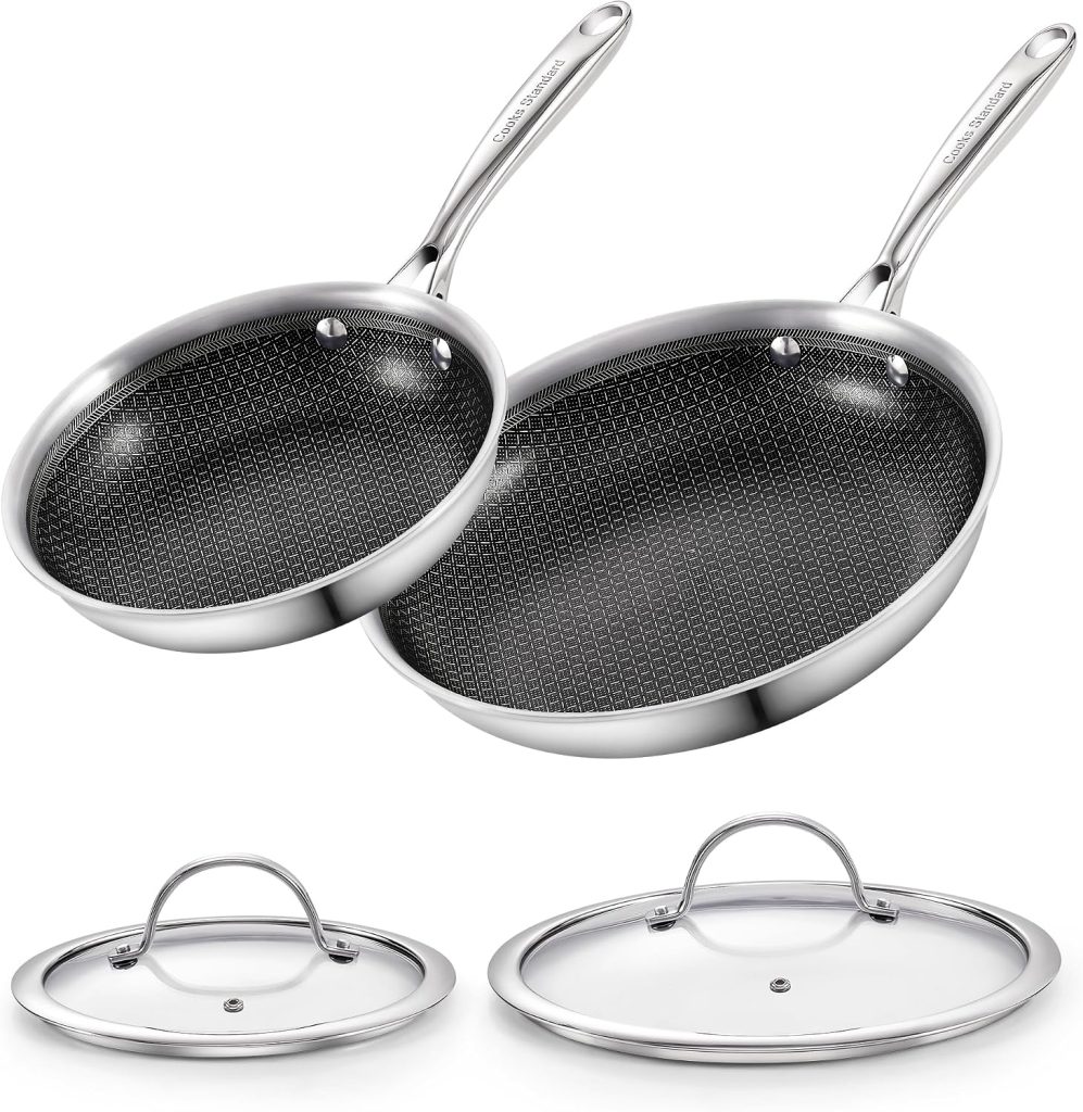 Multi-Ply Clad Stainless Steel 4-Piece Fry Pan Set, 8-Inch & 10.5 Inch