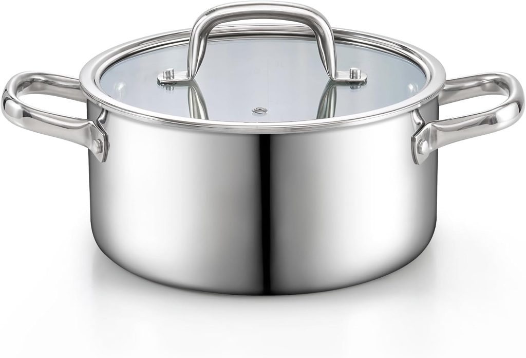 Tri-Ply Clad Stainless Steel Stock Pot with Lid, 4 Quart
