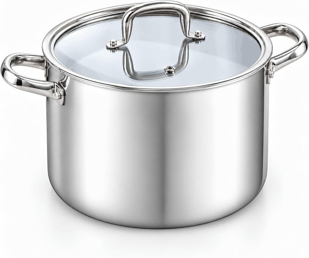 Tri-Ply Clad Stainless Steel Stock Pot with Lid, 12 Quart