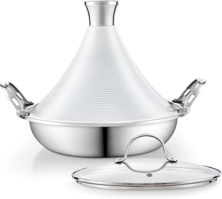 Multi-Ply Clad Stainless Steel Tagine Set, Die Cast Aluminum White Lid+Glass Lid