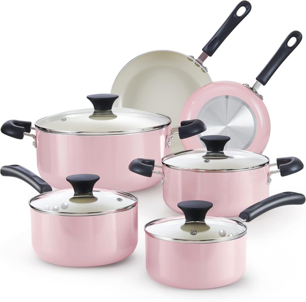 Ceramic Nonstick 10-Piece Cookware Set, Pink