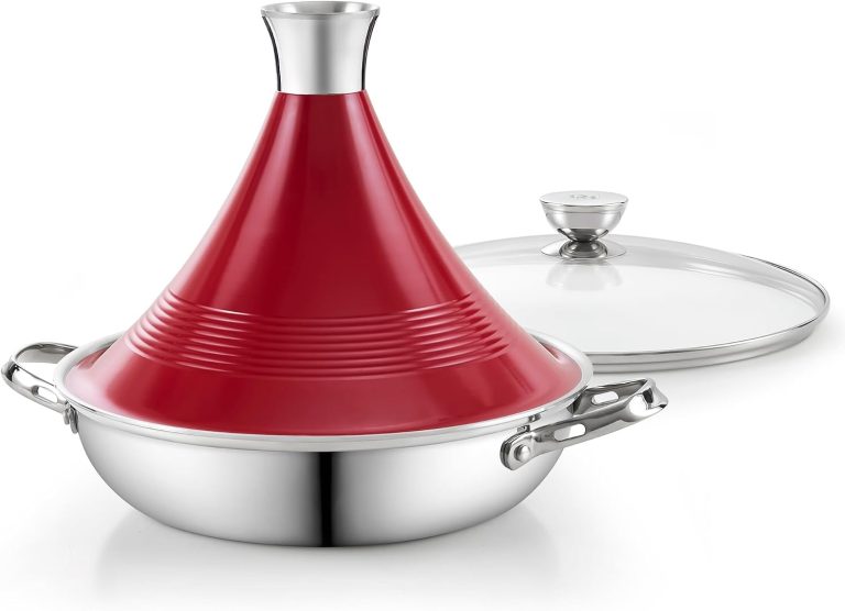 Multi-Ply Clad Stainless Steel Tagine Set, Die Cast Aluminum Red Lid+Glass Lid
