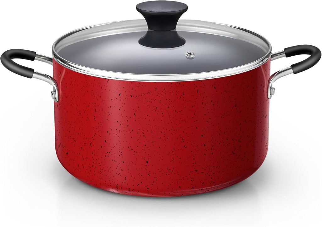 Nonstick Stockpot with Lid, 6-Quart, Marble Red