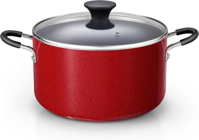 Nonstick Stockpot with Lid, 6-Quart, Marble Red