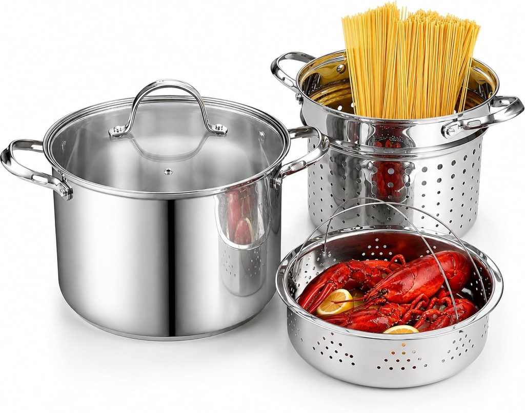 Stainless Steel 4-Piece Pasta Pot Cooker Steamer Multipots, 8 Quart